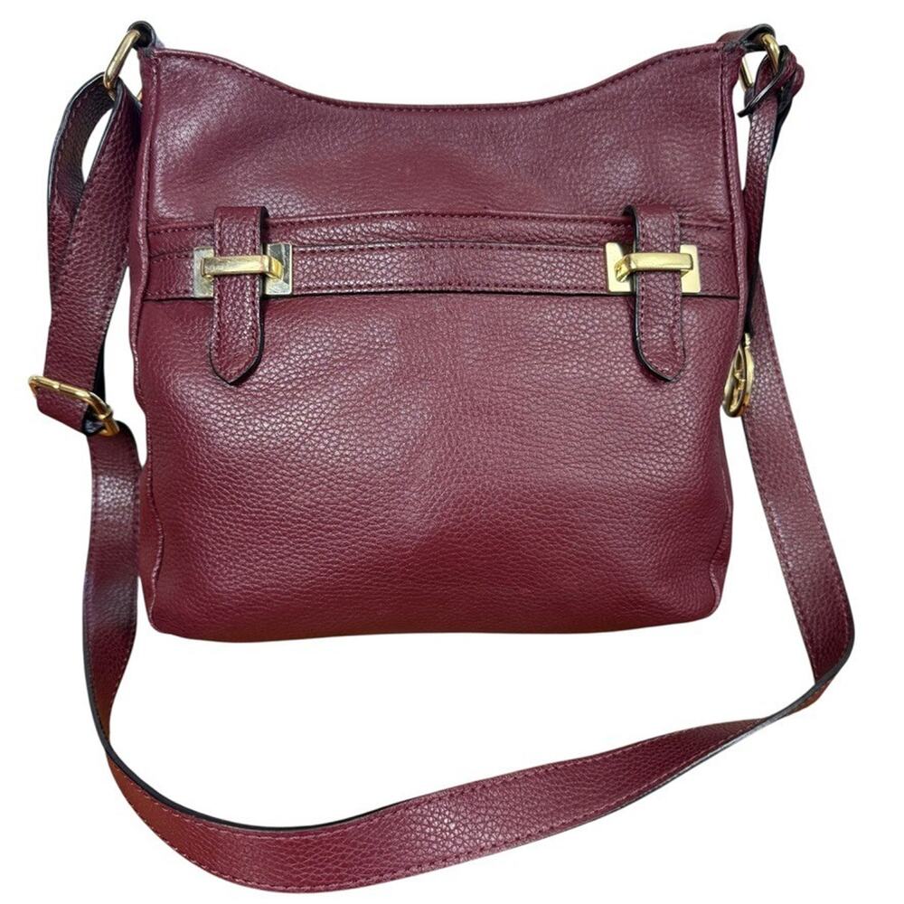 Giani Bernini Pebble Leather Burgundy Crossbody Shoulder Bag Purse Gold Tone